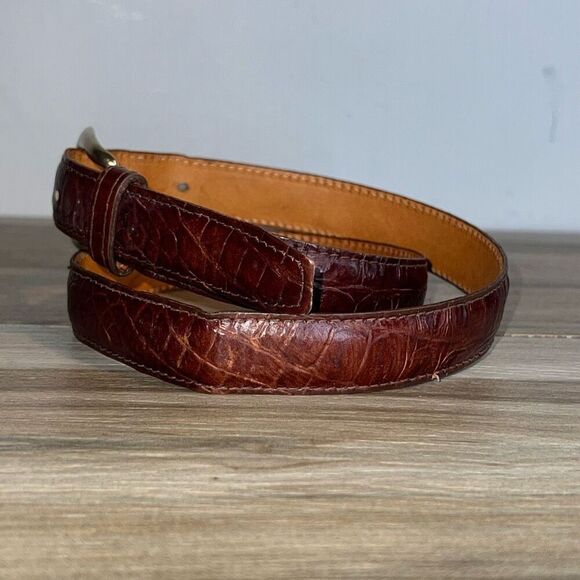 Omega Leather Belt Mens Medium Brown Gold Tone Buckle #4293 Made In America - Picture 2 of 7